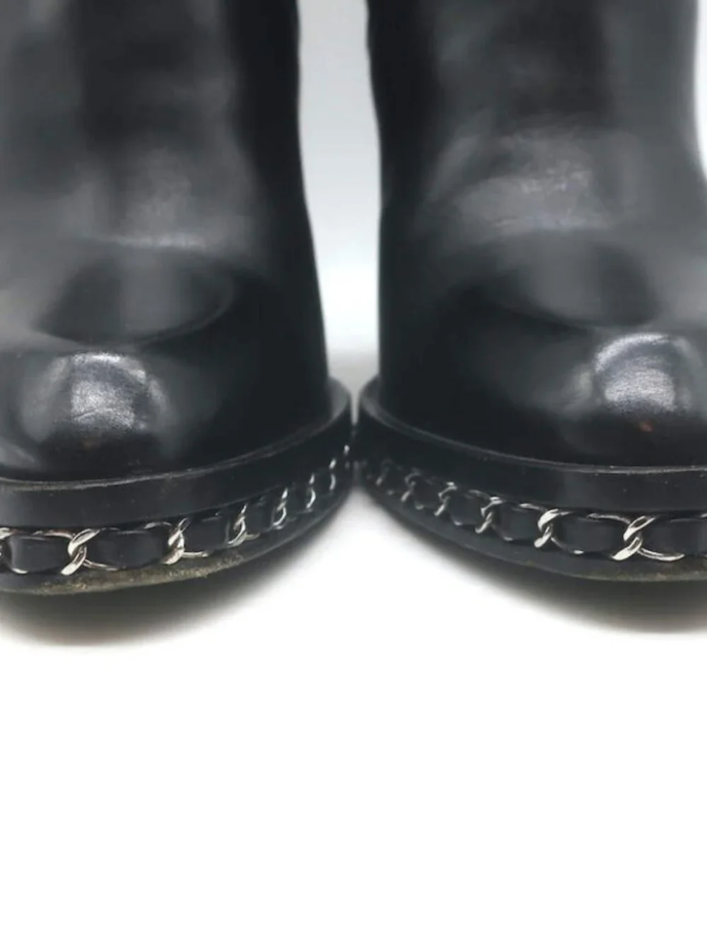Chanel Chain-Trimmed High Heel Chelsea Boots Black Leather Size 39 - Picture 6 of 16